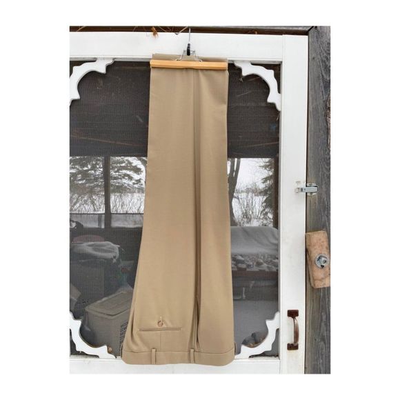 Lands' End Traditional Fit Trousers Flat Front Tan 100% Cotton Cuffed Sz 37 - Picture 3 of 6